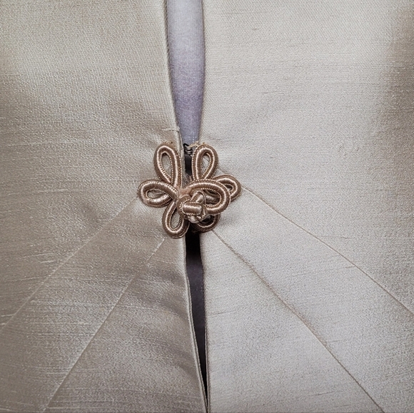 50s Rare Vintage Cream Peach Raw Silk Satin Knit Boxy Frog Clasp Opera Coat - Picture 6 of 14